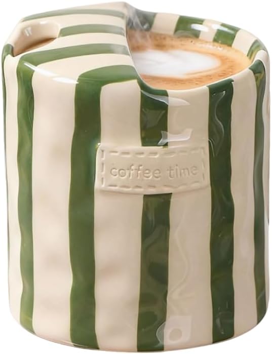 Coffee Mug Espresso Cup 10 OZ Novelty Ceramic Coffee Mugs Porcelain Coffee Cup Hand-Painted Striped Art Multiple Use for Kitchen Dining Travel Gift for Coffee Lovers Microwave & Dishwasher Safe