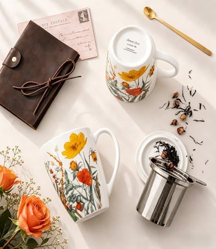 AmorArc Tea Cup With Infuser and Lid, 18oz Loose Leaf Tea Mug With Steeper