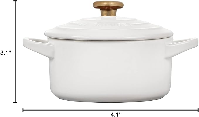 Le Creuset Stoneware Mini Round Cocotte, 8oz., White with Gold Heart Knob
