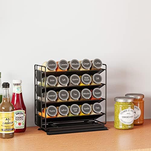 SpaceAid Pull Out Spice Rack Organizer with 20 Jars, Heavy Duty Slide Out Seasoning Organizer for Kitchen Cabinets, with 801 Labels and Chalk Marker, Right Facing (Pack of 2)