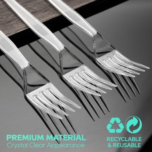 FOCUSLINE 540 Count Clear Plastic Forks, Heavy Duty Disposable Forks Bulk