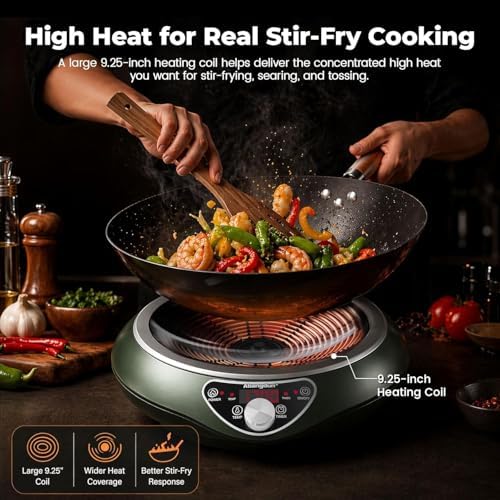 1700W Concave Induction Wok Cooktop, 120V Electric Wok Burner