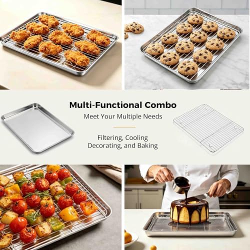 Onader 9x13IN Stainless Steel Quarter Cookie Sheet Pan with Wire Rack Set