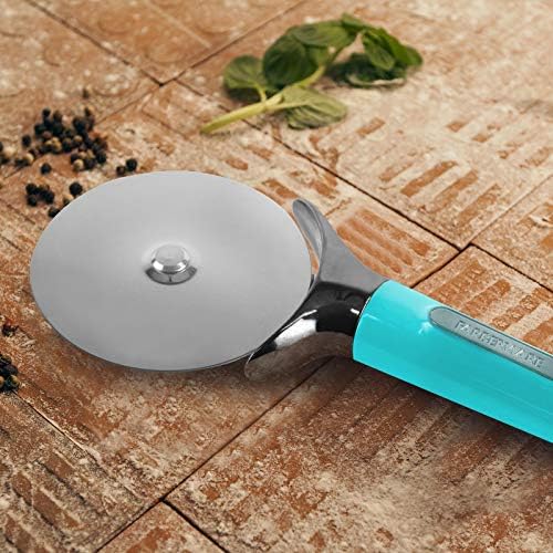 Farberware Pro Pizza Cutter Wheel with Aqua Sky Handle, Sharp Stainless Steel Blade, Finger Guard, Raised Tip-Up Head, Dishwasher Safe - Cuts Pizza, Pie Crust and Pastry