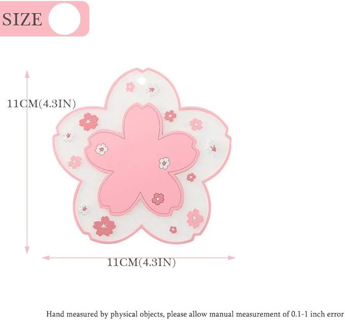 Sakura Coffee Cup Mat Kawaii Coaster 2PCS Cute Cherry Blossom PVC Home Tea Mug Pink Flower Pattern Anti-Skid Pot Bowl Pad Placemat for Desk Drink Table Decor Kawaii Accessories (Small)