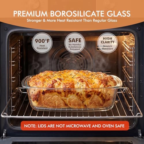 HOTEC 2-Pack Large 7.6 Cups/1800 ML/1.9 Qt Glass Loaf Pan