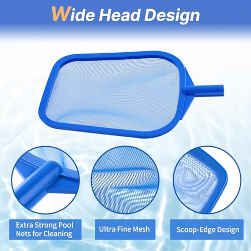 Pool Skimmer Net, 26" Aluminum Pole, Ultra Fine Mesh for Leaves & Debris