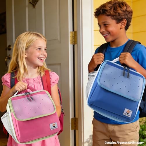 CaCTOUR Lunch Box Kids,Fun Color Lunch Box for Girls,Large Soft Cooler Lunch Bag for Kids,Back to School Thermal Insulated Lunch Tote Bag for School Daycare Outdoor (Fuchsia Green)