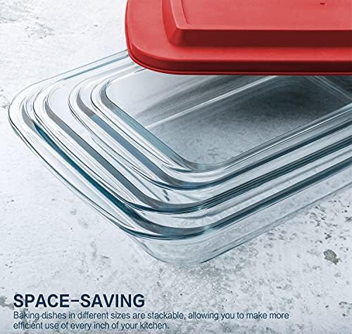 M MCIRCO 8 Piece Deep Glass Baking Dish with Lids, BPA free, Red