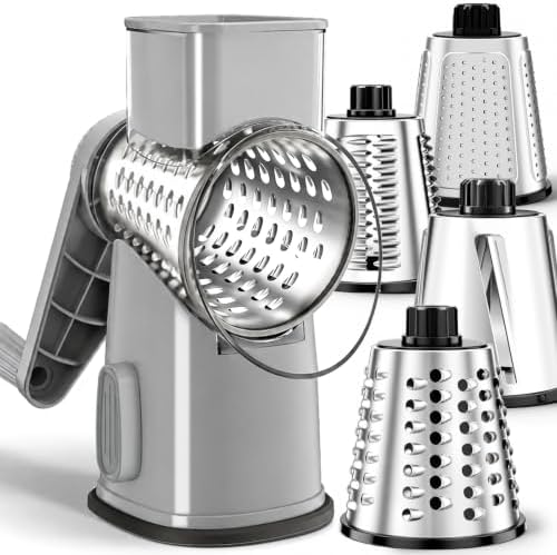 Weltonhm 4 in 1 Large Rotary Cheese Grater Hand Crank (Grey, 4 Graters)