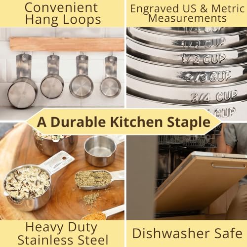 Simply Gourmet Measuring Cups Set of 7, Stackable, 304 Premium Stainless Steel, Kitchen Gadgets for Measure Liquid and Dry Ingredients, Cooking & Baking