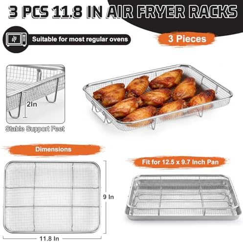 P&P CHEF 11.8 Inch Air Fryer Basket for Oven, Air Fryer Rack, 3 Pieces