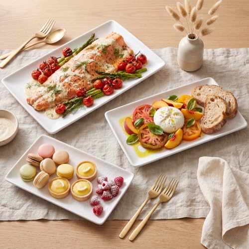 Kassel Ceramic Serving Platter Set 16”/14”/12” White Porcelain Serveware for Parties & Entertaining - Decorative Oven-Safe Serving Dishes & Platters for Food, Cookies, Meat & Turkey Rectangular Large