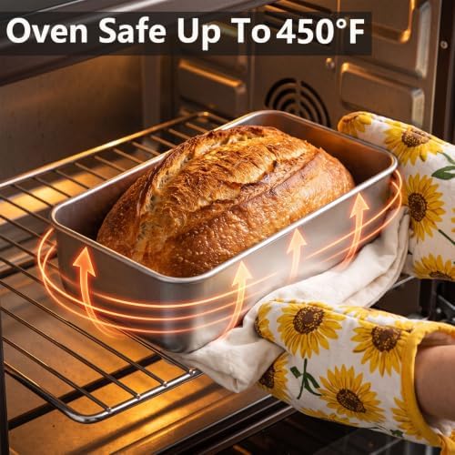 LIANYU 9 x 5 Inch Loaf Pan with Lid, Stainless Steel Bread Pan, Set of 2