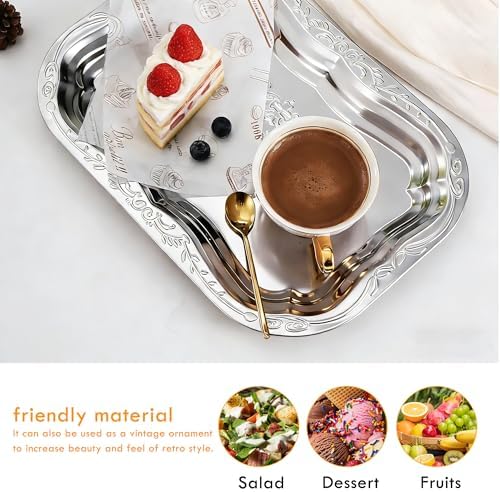 4-Pack Large Oval Silver Serving Trays - 15.7"x10.8" Mirror Platter Set for Party, Wedding, Birthday, Christmas, Appetizers, Desserts, Food Display, Kitchen Table, Buffet