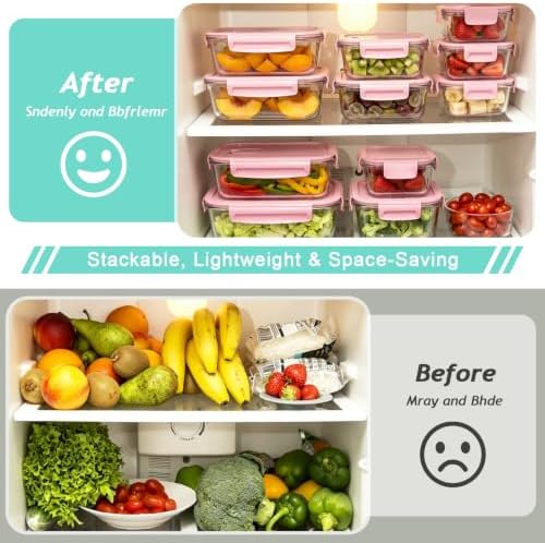 8 Pack Glass Food Storage Containers with Lids(Pink)