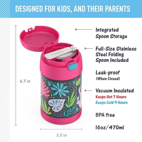 THERMOS FUNTAINER Food Jar with Spoon, 16oz, Tropical Foliage