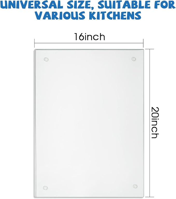 Glass Cutting Board,Clear Tempered Glass for Kitchen 1 Pcs (16"x20"),Clear Countertop with Rubber Feet,Non-Slip,Durable Shatter Resistant,Dishwasher Safe,Scratch Resistant,Heat Resistant