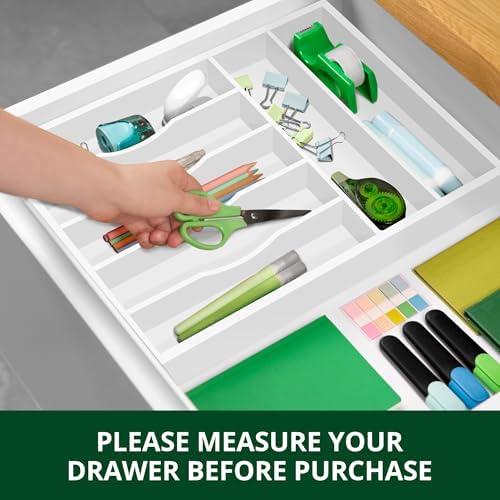 ROYAL CRAFT WOOD Luxury Bamboo Kitchen Drawer Organizer - Silverware Organizer - Utensil Holder and Cutlery Tray with Grooved Drawer Dividers for Flatware and Kitchen Utensils (7 Slot, White)