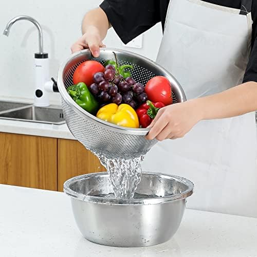 Paoli 304 Stainless Steel Fine Mesh Colander Set, 2QT Large Capacity Strainer with Mixing Bowl — Rinse Fruits, Veggies, Rice & Drain Pasta, Dishwasher Safe (2-Piece) (Pack of 2)