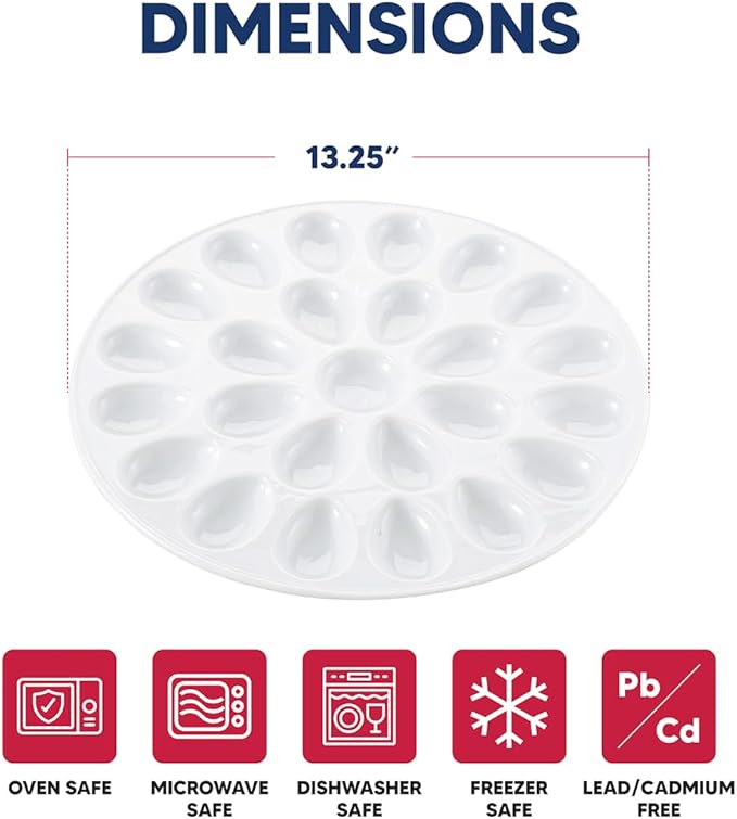 HIC Kitchen Deviled Egg Dish, Fine White Porcelain, 13.25-Inch