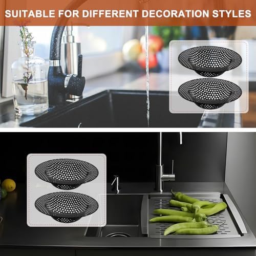 2 Pcs Black Stainless Steel Mesh Sink Drain Strainer, 4.45" Top/2.95" Kitchen Filter Trap Basket,Large Food Catch for Bathroom Bathtub Wash basin Floor drain balcony RV Drain Hole Electroplated Coatin