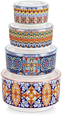 vancasso SIMI Serving Bowls with Lids, Ceramic Mixing Bowls Set of 4, Boho