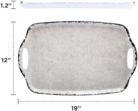 TP Melamine Serving Trays with Handles, 19" x 12", Set of 2, Rustic White