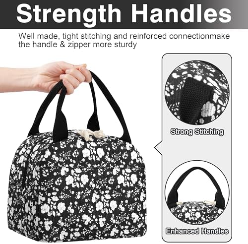 TESAFNG Lunch Bag - Insulated Lunch Box for Women, Reusable Large Capacity Cooler Bag for Adult, Small Leakproof Cute Corduroy Lunch Tote for Work Office Travel Picnic (Corduroy White-Flower)