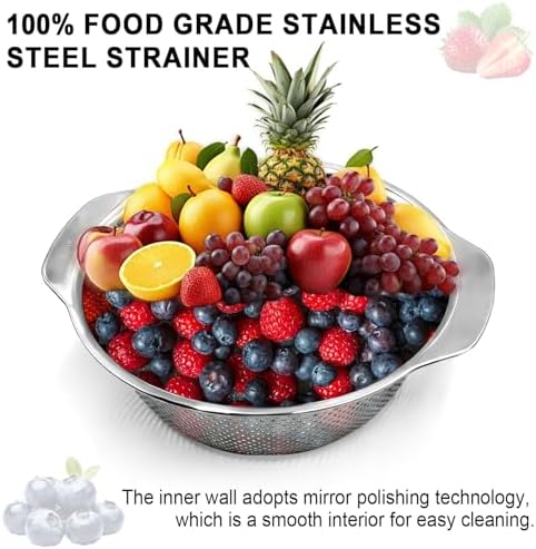 Colander for Kitchen, 1.5 QT Stainless Steel Strainer, Rice Strainer Bowl