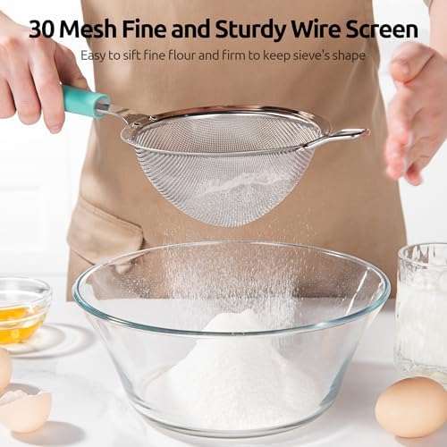 U-Taste Fine Mesh Strainer, 18/8 Stainless Steel Sieve 30 Mesh, M/Aqua Sky