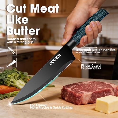Knife Set, 10 Piece Kitchen Knife Set with Block and Sharpener, Anti-Rust Stainless Steel Knives Set for Kitchen, Chef Universal Knife Block Set, Dishwasher Safe, Ergonomical Design, Black