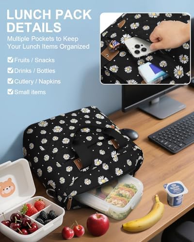 Capolo Lunch Bag for Women,Large Insulated Lunchbox Tote Reusable,L-Daisy