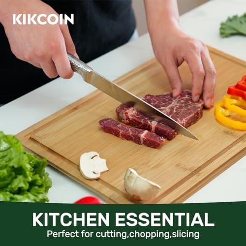 Kikcoin 17"×11" Bamboo Cutting Boards for Kitchen, Knife-Friendly Food Grade Wooden Cutting Boards for Kitchen, Charcuterie, Extra Large Chopping Boards with Deep Juice Groove, Reversible, Natural
