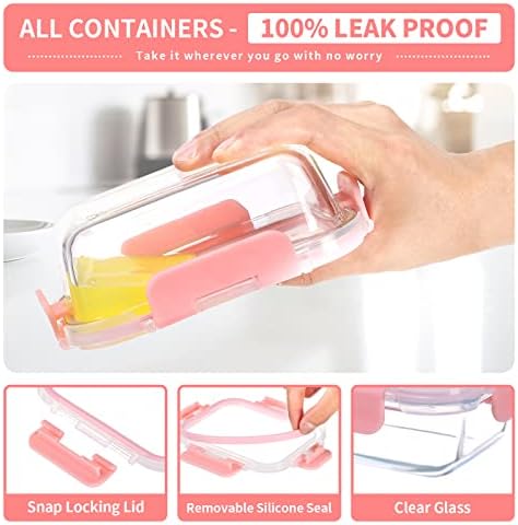 GULFLIN 12 Pack, 12oz Small Glass Food Storage Containers, Pink Set