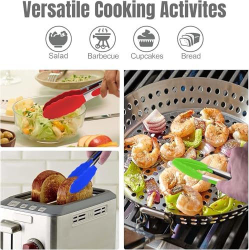 HOTEC Silicone Kitchen Tongs for Cooking, 9-Inch Serving Tongs, Set of 3