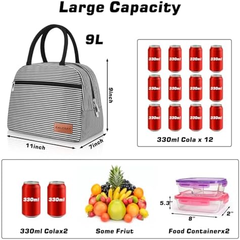BALORAY Lunch Bag for Women Men Adult Lunch Box (Zipper Stripes), M