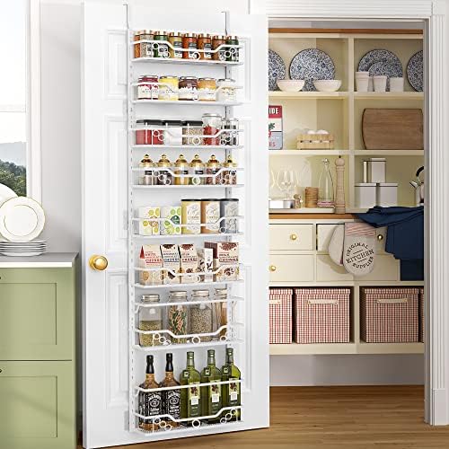 Moforoco 8-Tier Over the Door Pantry Organizers and Storage, Black Hanging Kitchen Basket Organization, Wall mount Spice Rack Behind Cabinet Door Seasoning Shelves, Bathroom Home Bedroom Organizer