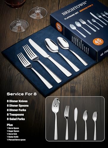 Silverware Set for 8, 45 Piece Stainless Steel Kitchen Utensils Cutlery Set