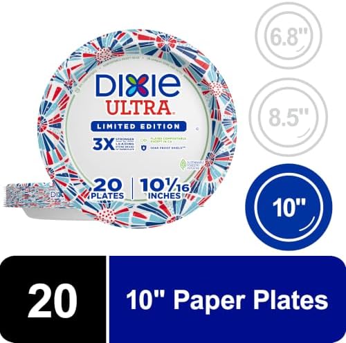 Dixie Ultra Limited Edition Paper Plates, 10" Dinner-Size Plates, 20 Count