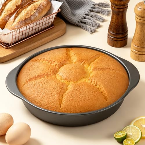 9 Inch Cake Pan Set, 3-Piece Carbon Steel Round Cake Pans with 100 Pre-Cut Parchment Paper Rounds, Nonstick Baking Pans for Layer Cakes, Pizza and Desserts
