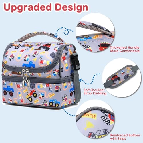 FlowFly Double Decker Cooler Insulated Lunch Bag Large Tote for Boys, Girls, Men, Women, With Adjustable Strap (Truck)