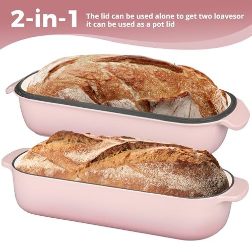 EDGING CASTING Enameled Cast Iron Loaf Pan with Lid, Bread pan, Dutch Oven Bread pan for Homemade Sourdough Bread Baking, 12.5x5.5 inch, 5qt, Pink