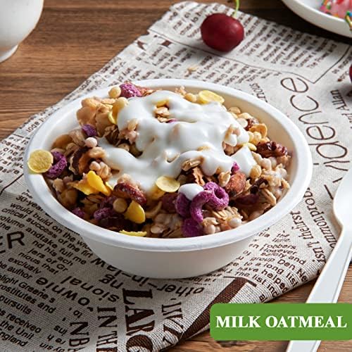 Vplus 200 Pack 12 OZ Compostable Paper Bowls, Bagasse Bowls，White