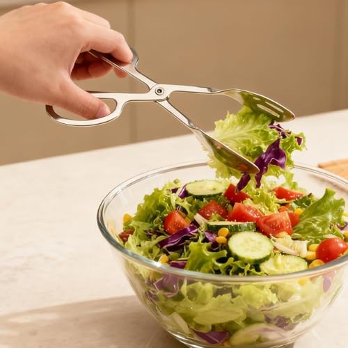 10-Inch Salad Tongs for Serving - Premium Stainless Steel Scissor Tongs,
