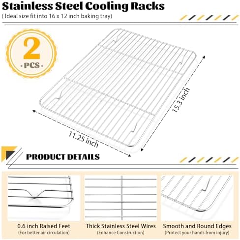 P&P CHEF 15.3" x 11.25" Cooling Baking Wire Racks Pack of 2, Silver