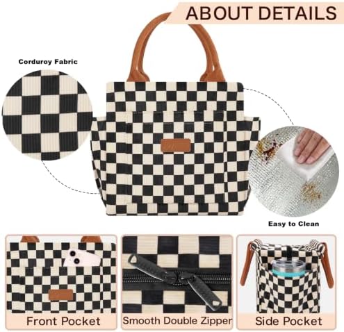 Joymee Lunch Box Women for Work Insulated Corduroy - Checker Black