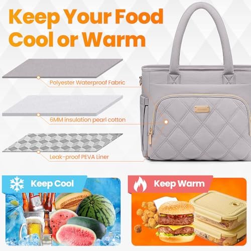 Artelaris Lunch Bag Women, Adult Insulated Lunch Box, Leakproof Lunch Cooler Bag, Reusable Large Lunch Cooler for Work, Picnic, Travel (Grey)