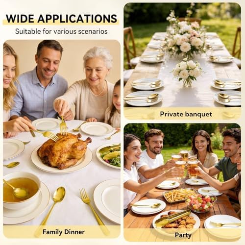 Artcochan 12 PCS Gold Serving Utensils, Stainless Steel Set Includes Large Serving Spoons, Slotted Spoons, Ladle, Forks, Tongs, Appetizers Tongs and Cake Server for Buffet Party Catering