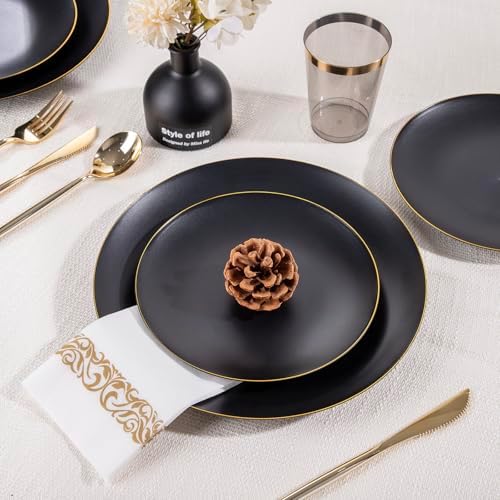 EjonirInjonir 350pcs Premium Black Plastic Plates For Party Heavy Duty